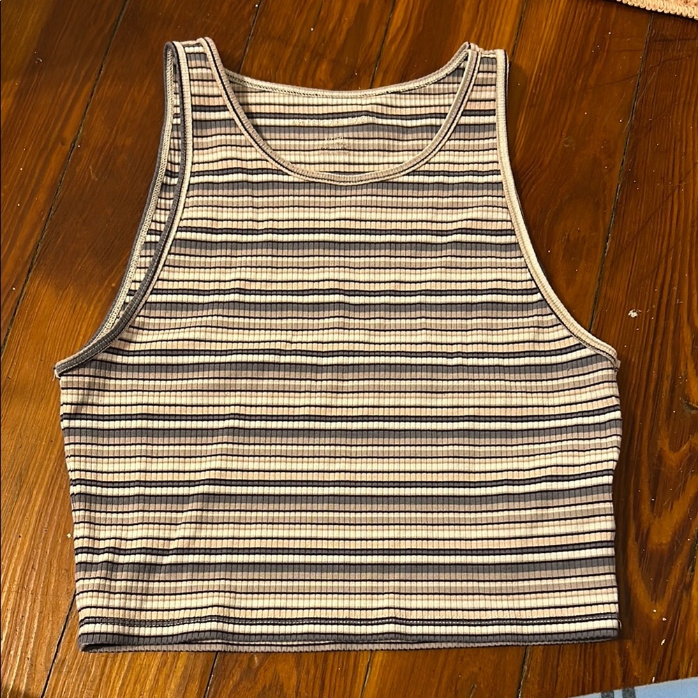 American Eagle Outfitters Beige and Black Striped Tank Top